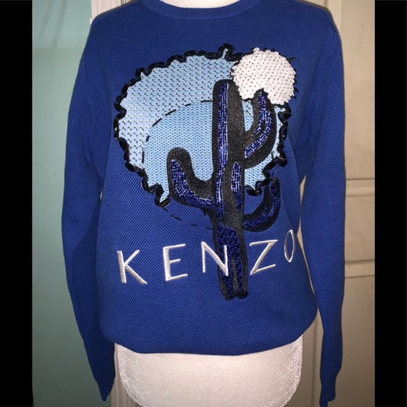 Kenzo Blue Embellished Cactus Pullover 